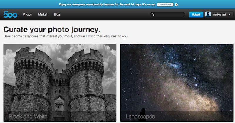 500pxアクティベート後の画面