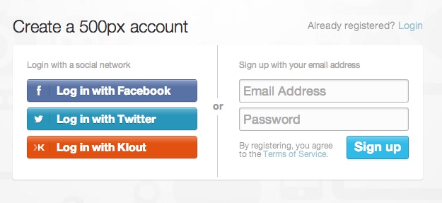 500pxにSignUp