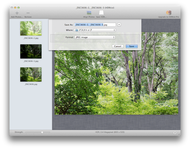 HDRtistファイル保存指定