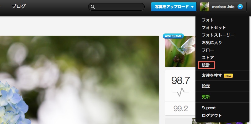 500px「統計」を選択