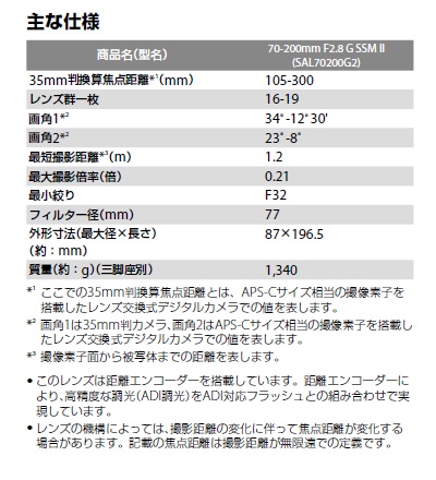 SAL70200G2 主な仕様
