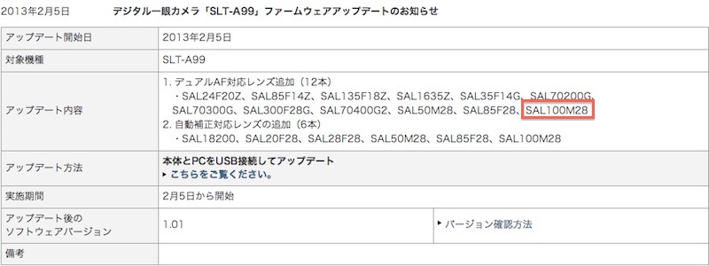 α99ファームウェアv1.01