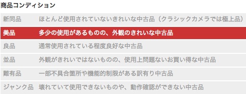 MapCamera商品コンディション