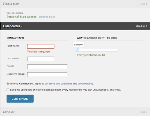 Akismet無料アカウントに設定