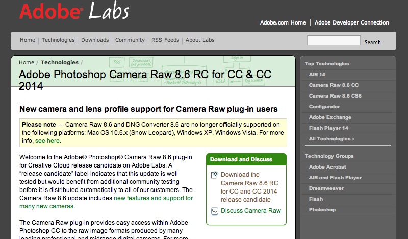Adobe Photoshop Camera Raw 8.6 RC