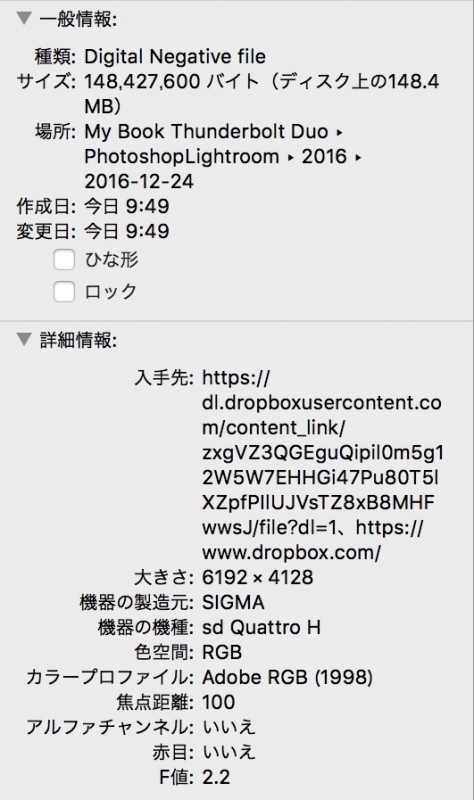 sdQHのDNGファイルサイズ
