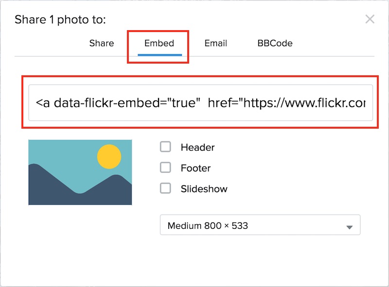 「Embed」タブを開いて埋め込みコードをコピー